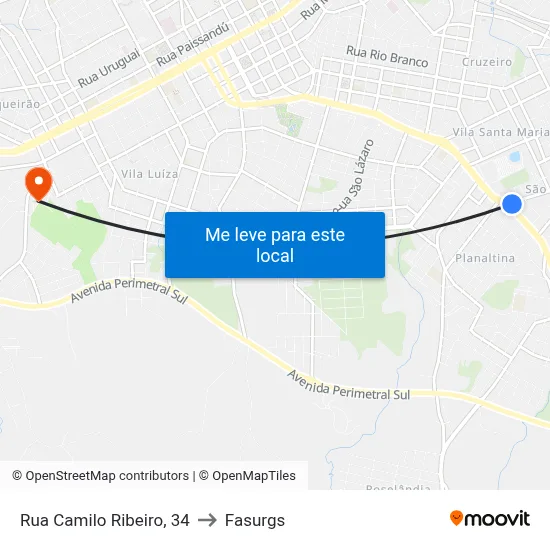 Rua Camilo Ribeiro, 34 to Fasurgs map