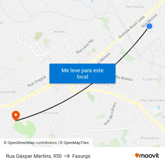 Rua Gáspar Martins, 950 to Fasurgs map