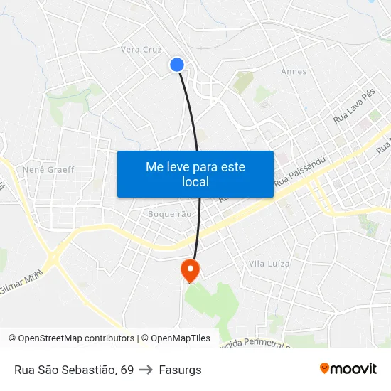 Rua São Sebastião, 69 to Fasurgs map