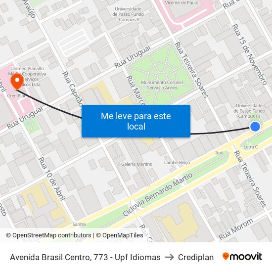 Avenida Brasil Centro, 773 - Upf Idiomas to Crediplan map