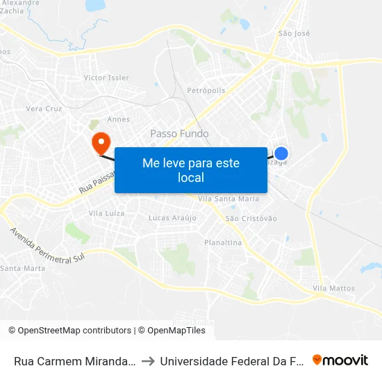 Rua Carmem Miranda, 434-508 to Universidade Federal Da Fronteira Sul map