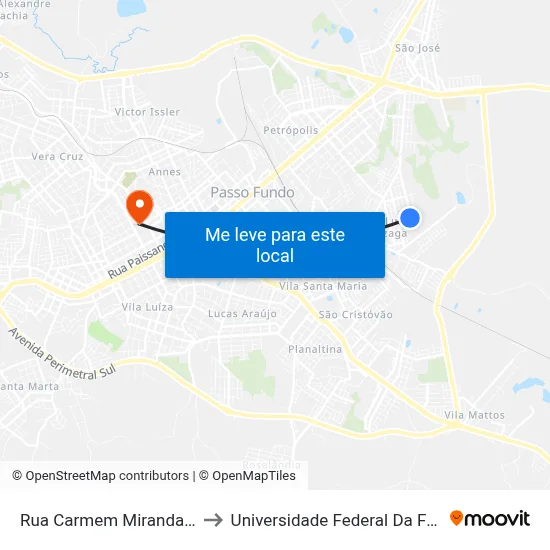 Rua Carmem Miranda, 588-676 to Universidade Federal Da Fronteira Sul map