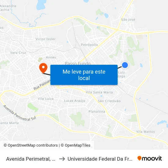 Avenida Perimetral, 751-929 to Universidade Federal Da Fronteira Sul map