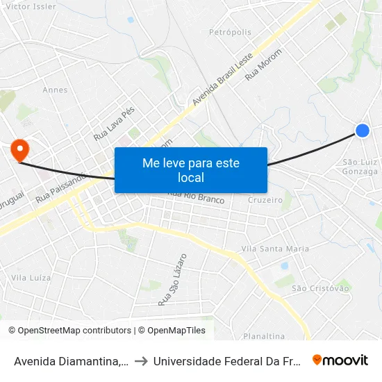 Avenida Diamantina, 43-115 to Universidade Federal Da Fronteira Sul map