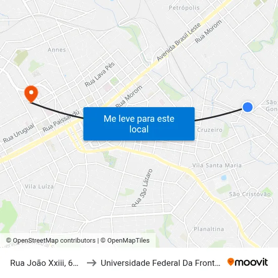 Rua João Xxiii, 60-140 to Universidade Federal Da Fronteira Sul map