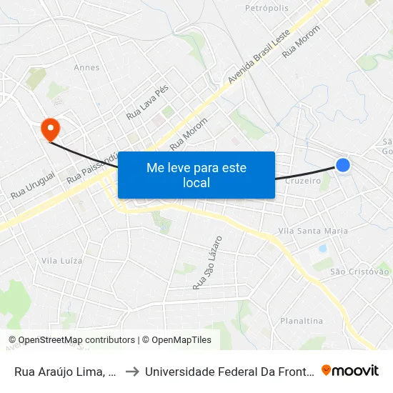 Rua Araújo Lima, 1-123 to Universidade Federal Da Fronteira Sul map