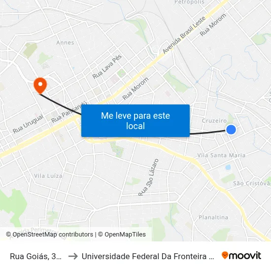 Rua Goiás, 315 to Universidade Federal Da Fronteira Sul map