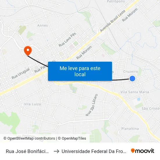 Rua José Bonifácio, 1445 to Universidade Federal Da Fronteira Sul map
