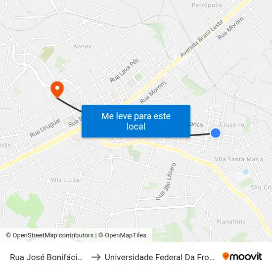 Rua José Bonifácio, 1155 to Universidade Federal Da Fronteira Sul map