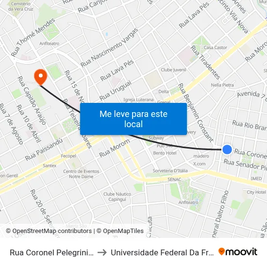 Rua Coronel Pelegrini 114-156 to Universidade Federal Da Fronteira Sul map