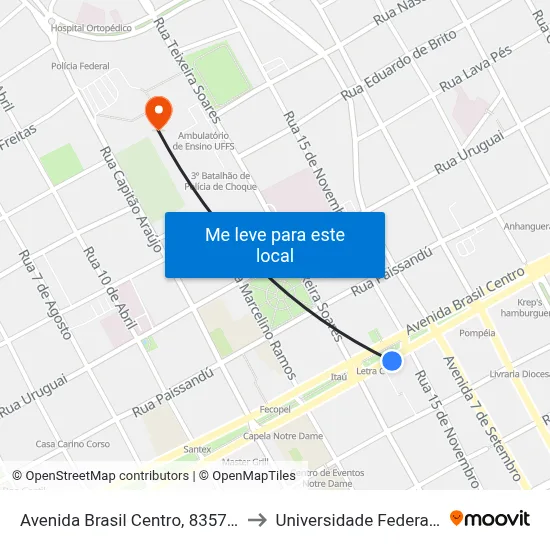 Avenida Brasil Centro, 8357 - Shopping Bella Cittá to Universidade Federal Da Fronteira Sul map