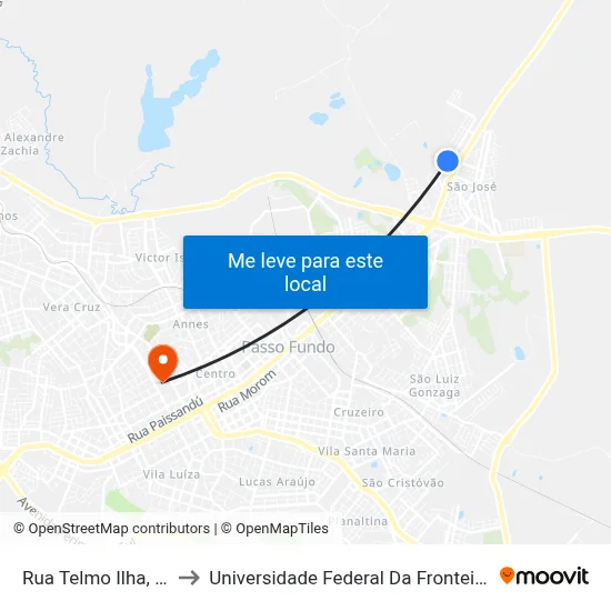 Rua Telmo Ilha, 818 to Universidade Federal Da Fronteira Sul map