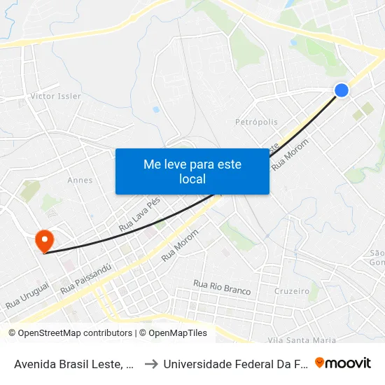 Avenida Brasil Leste, 1943-1997 to Universidade Federal Da Fronteira Sul map