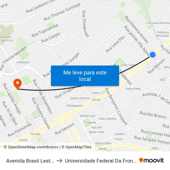 Avenida Brasil Leste, 756 to Universidade Federal Da Fronteira Sul map