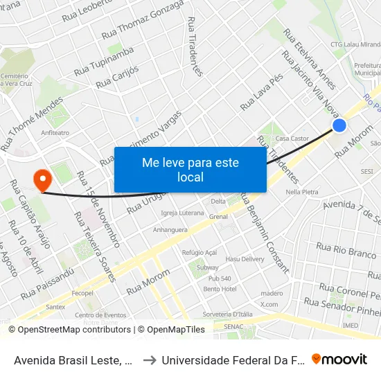 Avenida Brasil Leste, 6699-6839 to Universidade Federal Da Fronteira Sul map