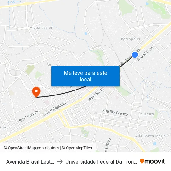 Avenida Brasil Leste, 840 to Universidade Federal Da Fronteira Sul map