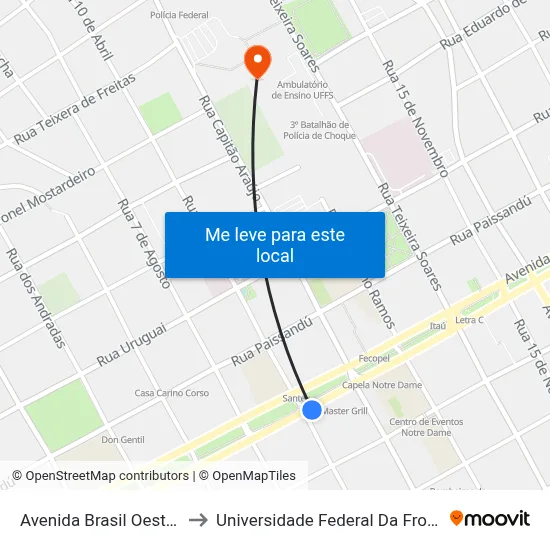 Avenida Brasil Oeste, 1176 to Universidade Federal Da Fronteira Sul map