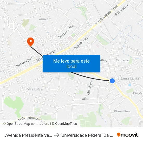 Avenida Presidente Vargas, 1230 to Universidade Federal Da Fronteira Sul map