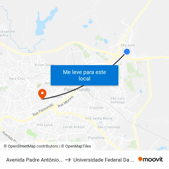 Avenida Padre Antônio Vieira, 602 to Universidade Federal Da Fronteira Sul map