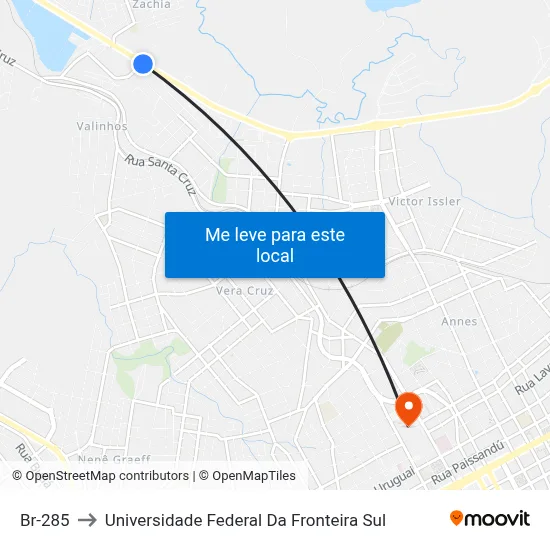Br-285 to Universidade Federal Da Fronteira Sul map