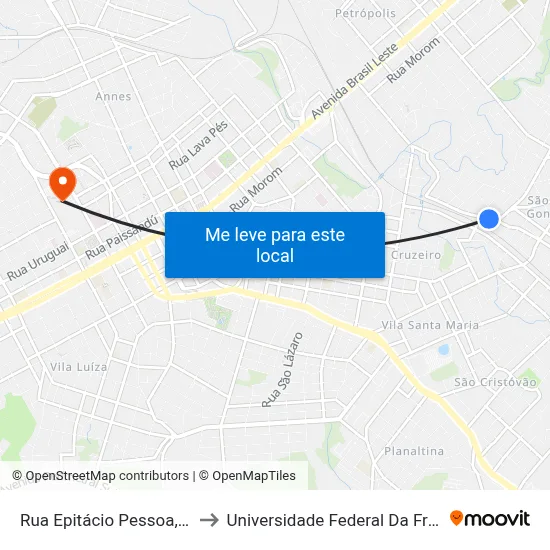 Rua Epitácio Pessoa, 528-640 to Universidade Federal Da Fronteira Sul map