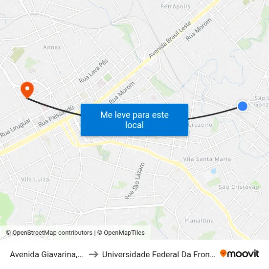Avenida Giavarina, 30-90 to Universidade Federal Da Fronteira Sul map