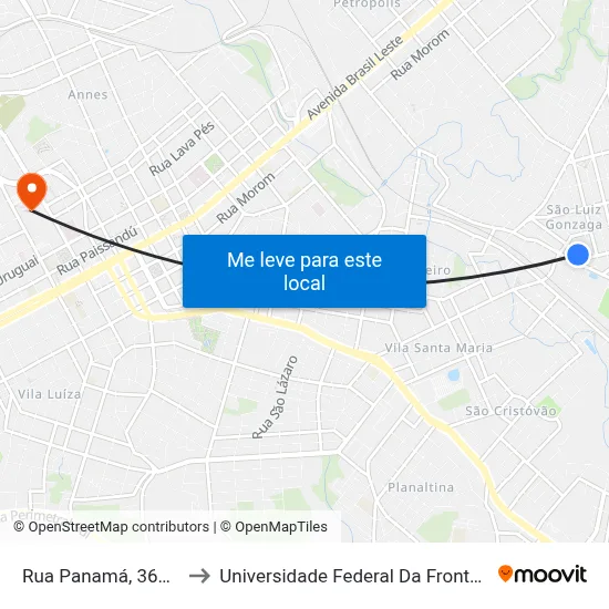 Rua Panamá, 365-429 to Universidade Federal Da Fronteira Sul map