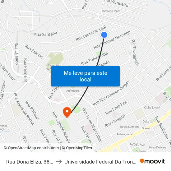 Rua Dona Eliza, 380-478 to Universidade Federal Da Fronteira Sul map