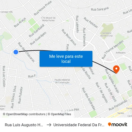 Rua Luís Augusto Hexel, 133 to Universidade Federal Da Fronteira Sul map