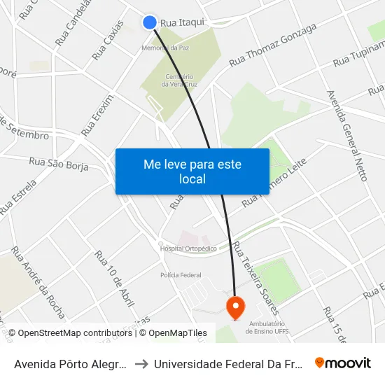 Avenida Pôrto Alegre, 1-105 to Universidade Federal Da Fronteira Sul map