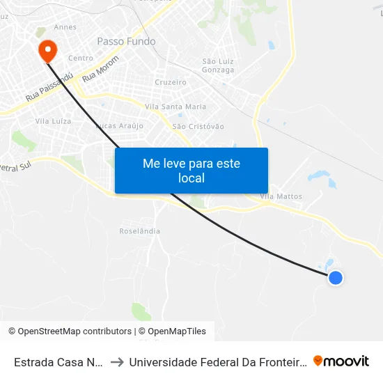Estrada Casa Nova to Universidade Federal Da Fronteira Sul map