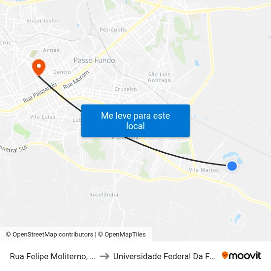 Rua Felipe Moliterno, 505 - Jbs to Universidade Federal Da Fronteira Sul map
