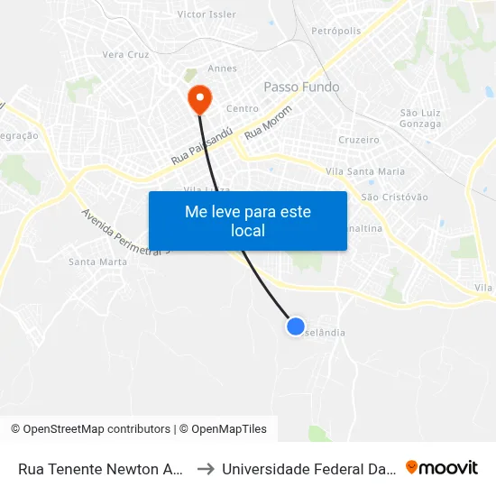 Rua Tenente Newton Abreu, 149-221 to Universidade Federal Da Fronteira Sul map