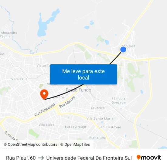 Rua Piauí, 60 to Universidade Federal Da Fronteira Sul map