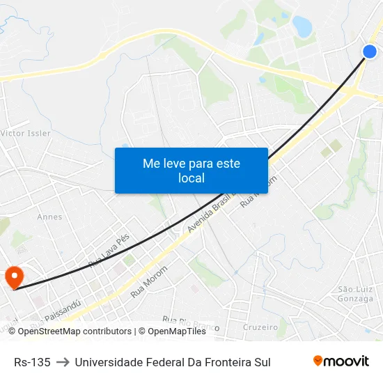 Rs-135 to Universidade Federal Da Fronteira Sul map