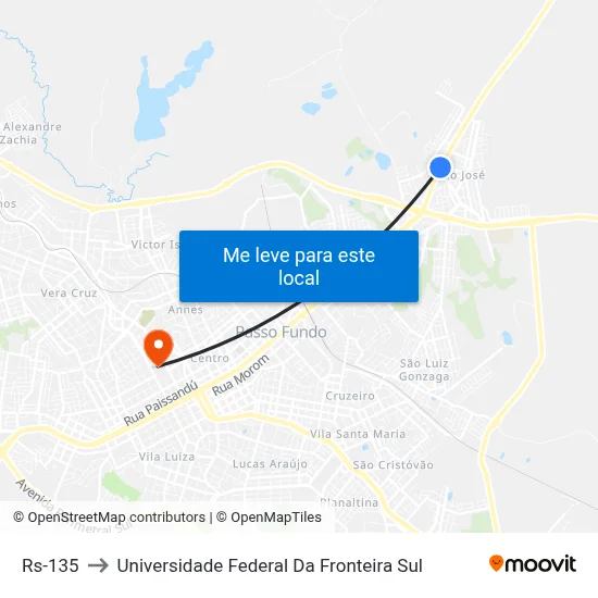 Rs-135 to Universidade Federal Da Fronteira Sul map