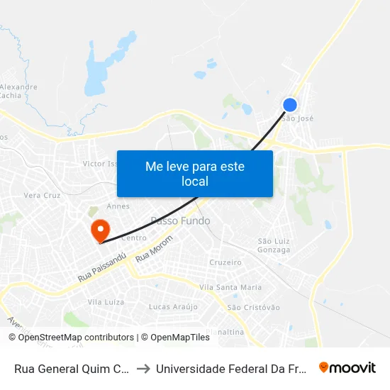 Rua General Quim César, 25 to Universidade Federal Da Fronteira Sul map