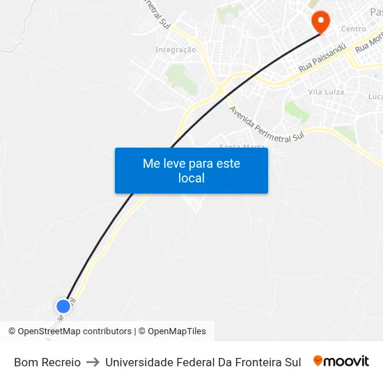 Bom Recreio to Universidade Federal Da Fronteira Sul map
