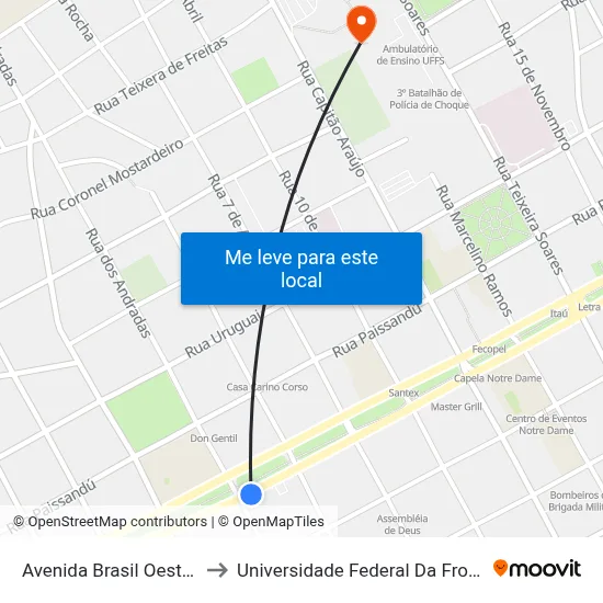 Avenida Brasil Oeste, 1558 to Universidade Federal Da Fronteira Sul map