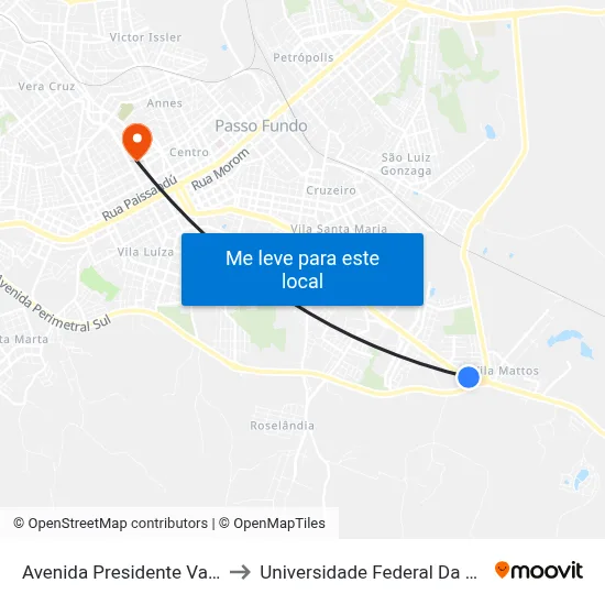 Avenida Presidente Vargas, 4455 to Universidade Federal Da Fronteira Sul map