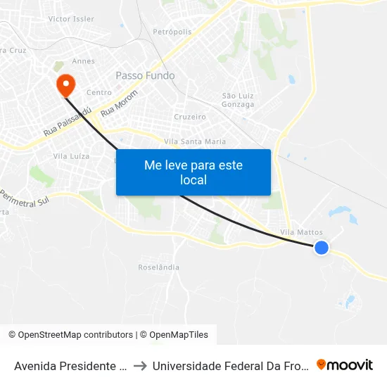 Avenida Presidente Vargas to Universidade Federal Da Fronteira Sul map