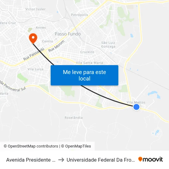 Avenida Presidente Vargas to Universidade Federal Da Fronteira Sul map