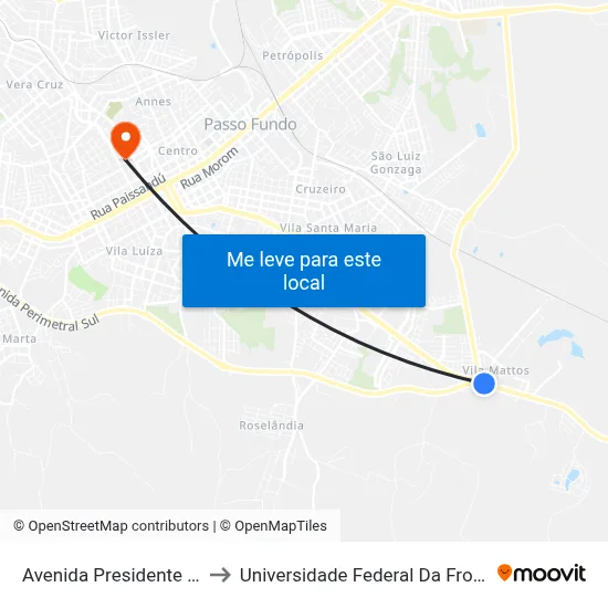 Avenida Presidente Vargas to Universidade Federal Da Fronteira Sul map