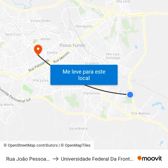 Rua João Pessoa, 640 to Universidade Federal Da Fronteira Sul map