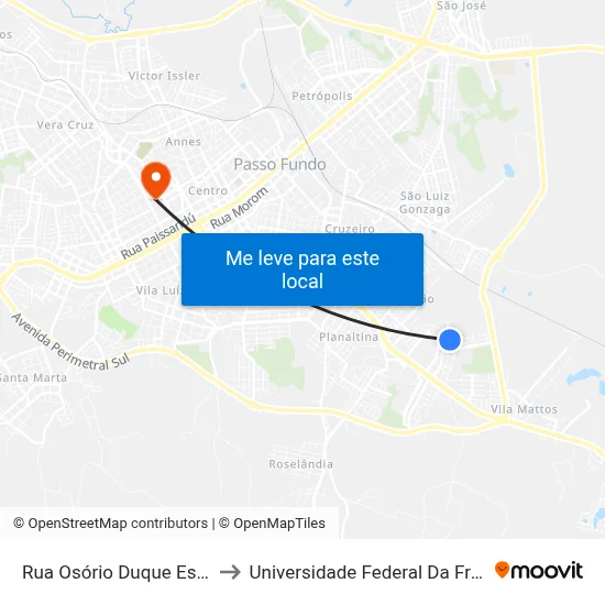 Rua Osório Duque Estrada, 60 to Universidade Federal Da Fronteira Sul map