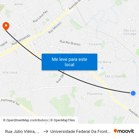 Rua Júlio Viêira, 40-70 to Universidade Federal Da Fronteira Sul map