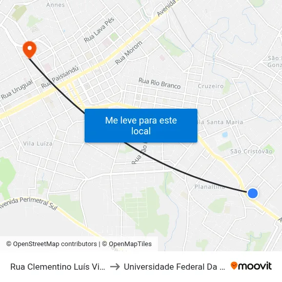 Rua Clementino Luís Vieira, 69-117 to Universidade Federal Da Fronteira Sul map