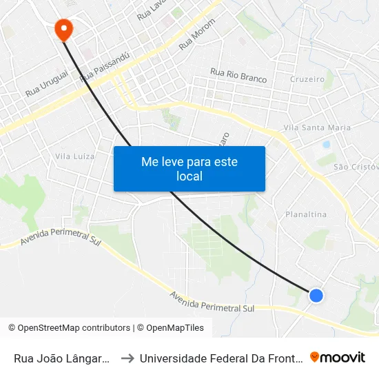Rua João Lângaro, 471 to Universidade Federal Da Fronteira Sul map