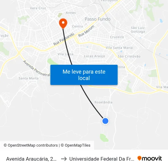 Avenida Araucária, 2145-2367 to Universidade Federal Da Fronteira Sul map