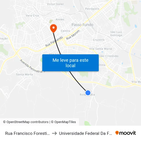 Rua Francisco Foresti, 398-598 to Universidade Federal Da Fronteira Sul map